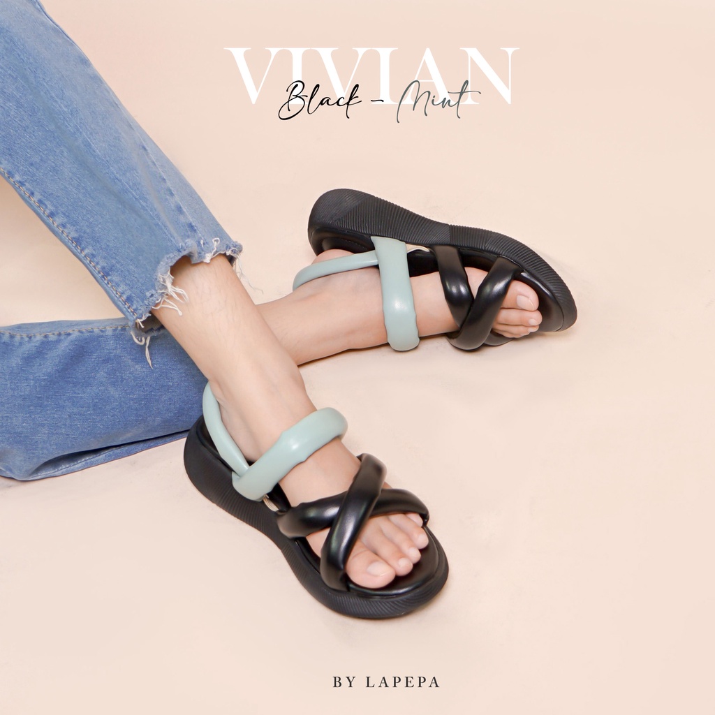 AVLINSTORE - tipe VIVIAN mix color Sepatu Sandal Wanita Wedges Model Silang dua Tali Strap Belakang Hak Tinggi Sole 3 cm