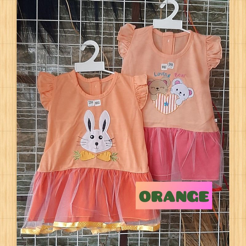 Dress Baju bayi perempuan aksen tile bordir (usia 3-12 bulan)