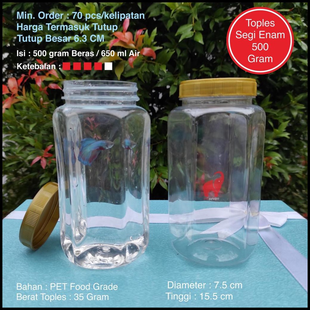 Toples Hexagonal Plastik 700Ml  500Gram Tebal Isi 70 Free Kardus / Toples Bawang / Toples Plastik / 