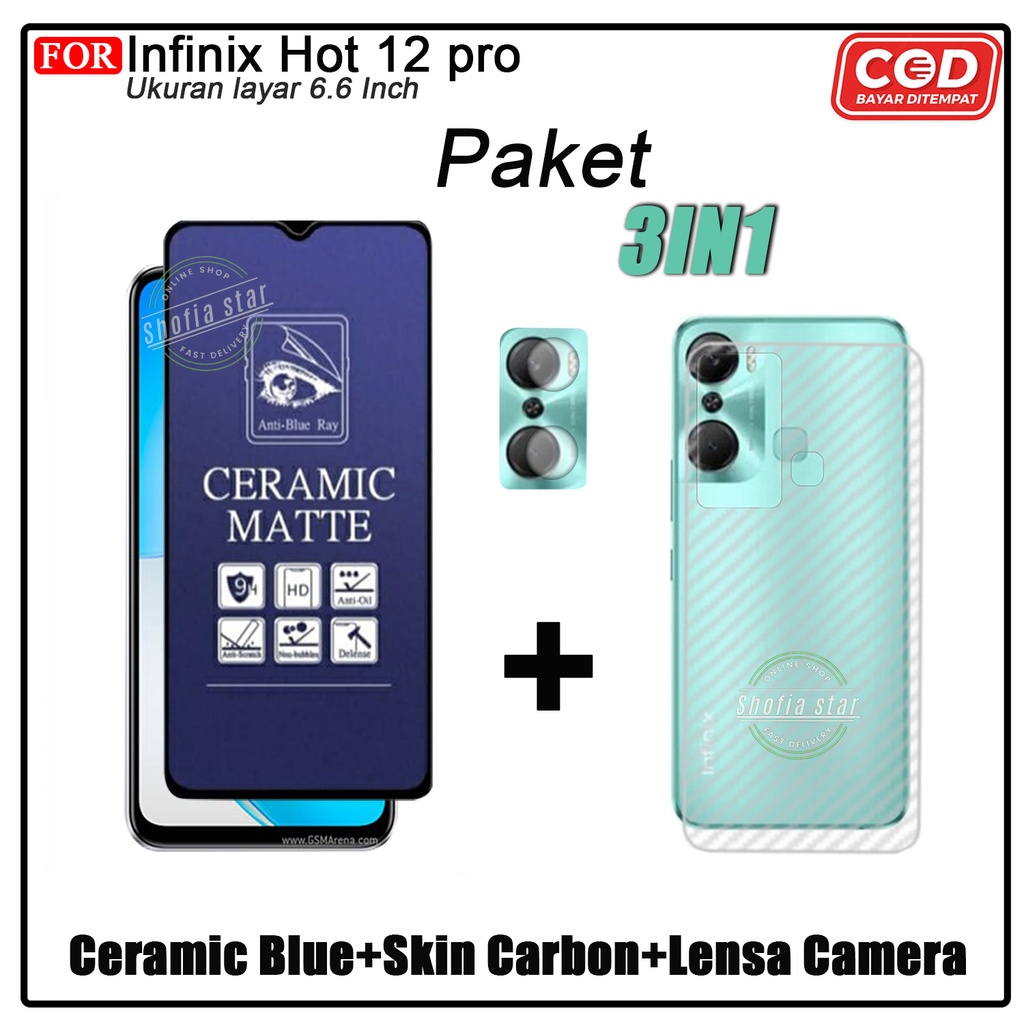 PAKET 3IN1 Tempered Glass Infinix Hot 12 Pro Anti Glare Full Layar Protect Camera