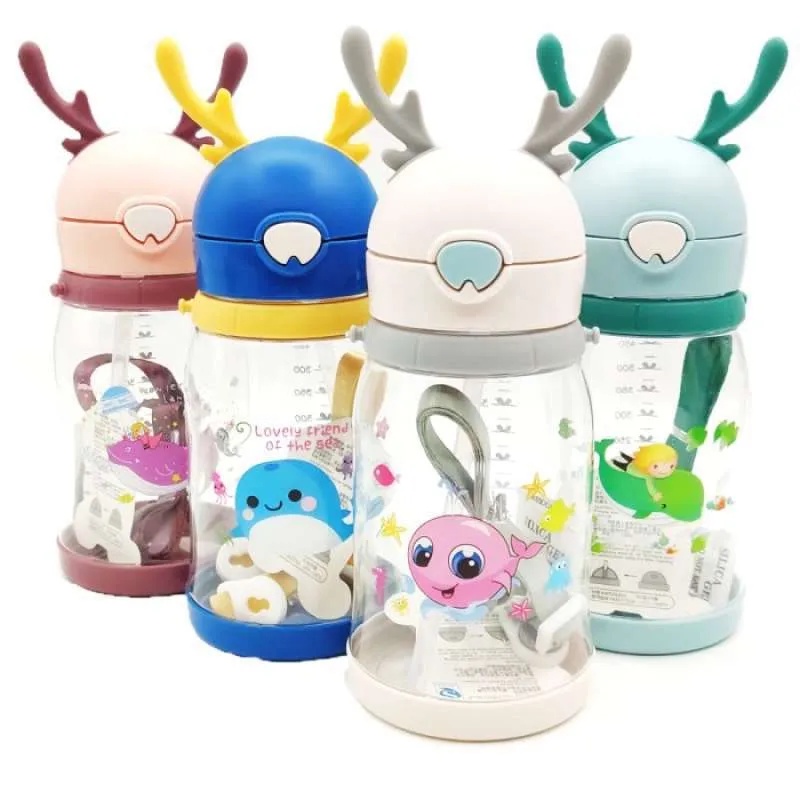 U0147 Botol Minum Anak Tanduk Rusa Sedotan Tali BPA Free