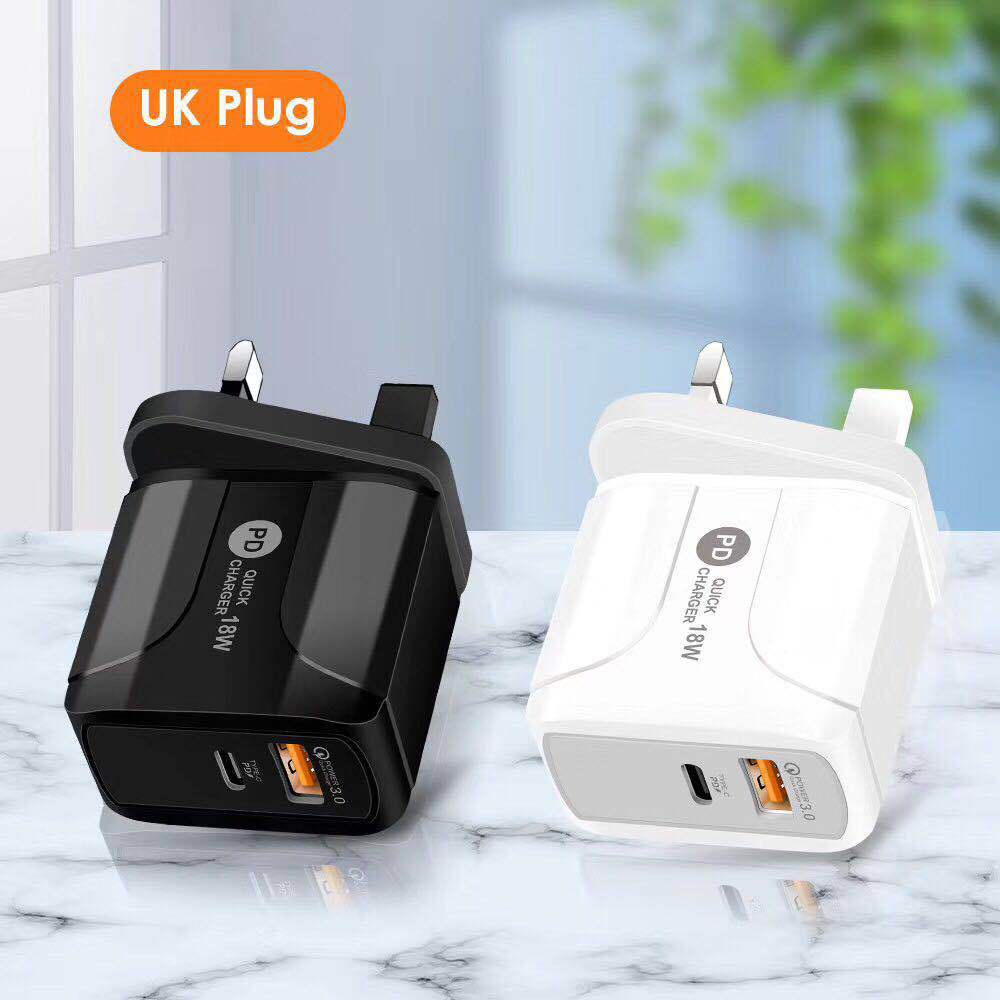 Adapter Charger Dinding QC3.0 Fast Charging Tipe C 18W PD Plug EU UK USB Untuk Travel