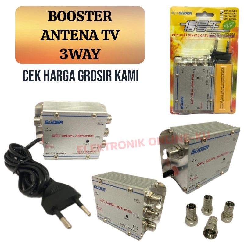 BOOSTER ANTENA TV CATV SIGNAL AMPLIFIER 3 WAY