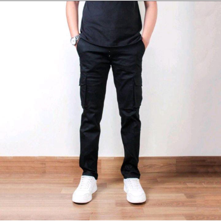 [BISA COD] ORIGINAL Celana Cargo Panjang Pria Dewasa kimpol Size 27-38-KARGO PJG HITAM