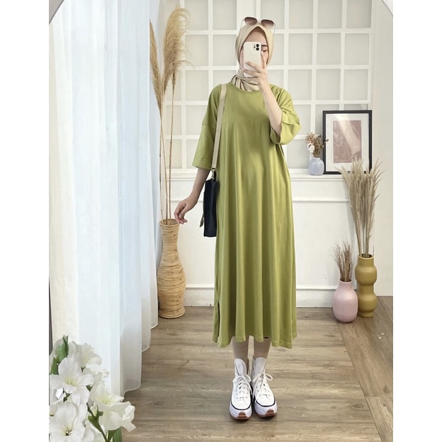 MENDY DRESS BASIC OVERSIZED PANJANG LONG KAOS DRESS TSHIRT POLOS KATUN KAOS TUNIK SIMPLE KOREAN