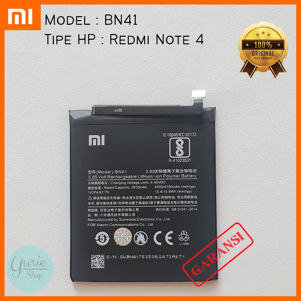 BATERAI BATTERY BATRE XIAOMI REDMI NOTE 4 BN41 ORIGINAL