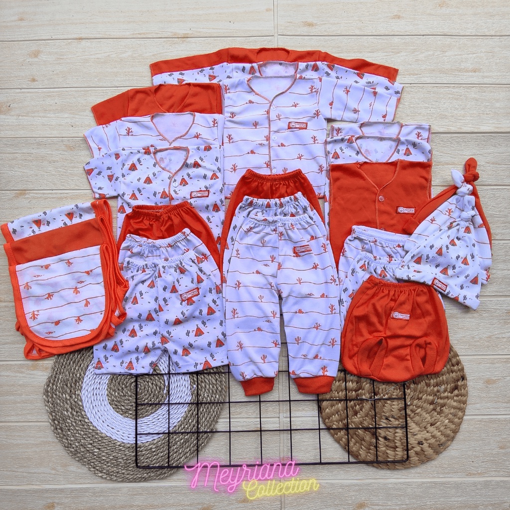 33 PCS Perlengkapan Bayi Baru Lahir Paket Newborn Laki Perempuan Celana Baju Bayi Popok Sarung tangan Kaki Seri Orange Meyriana Collection