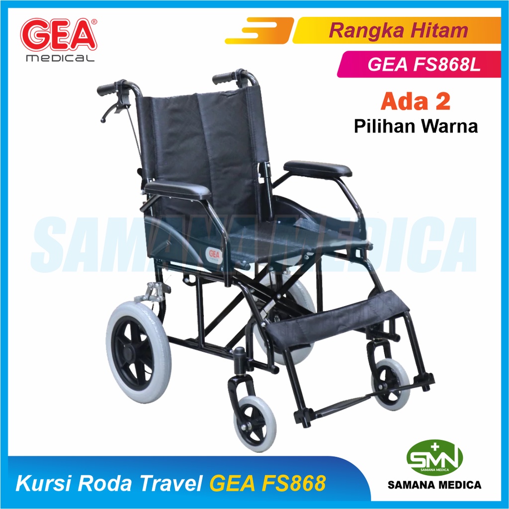 Kursi roda Travelling FS868 GEA Rangka HITAM Roda Kecil Cocok Buat Jalan Jalan Promo Murah