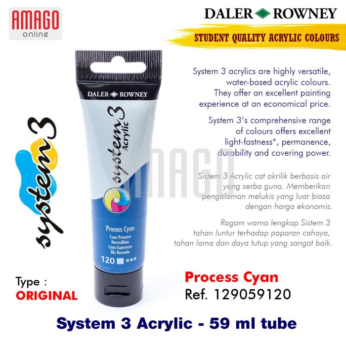 

Spesial Daler-Rowney - System 3 Acrylic 59 Ml - Process Cyan - 129059120 Limited