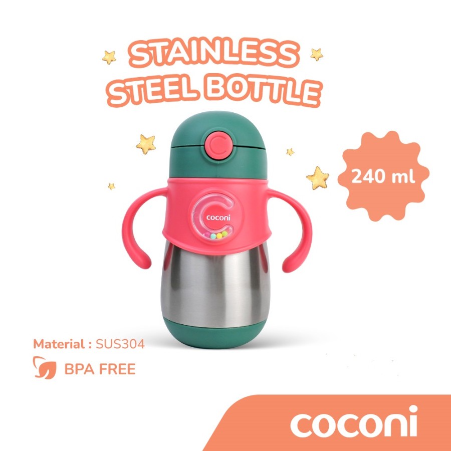 COCONI Stainless Steel Straw Bottle 240 Ml | Termos Botol Minum Anak