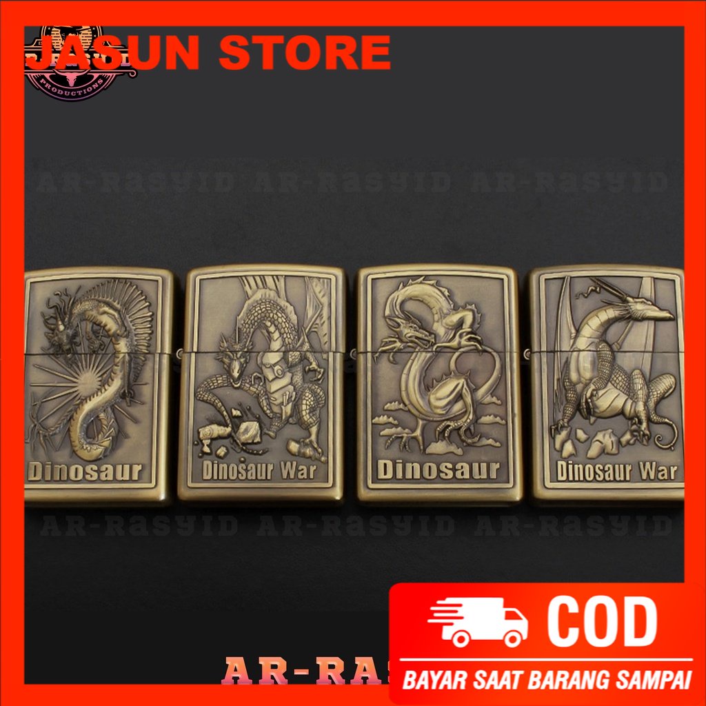 BISA COD! Korek Api Roda Api Zippo Minyak Jiantai Motif Dinosaurus Dinosaur War JT-6007