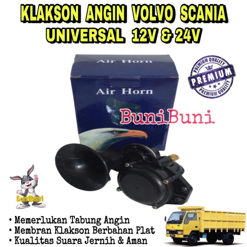 Klakson Angin Terompet Keong Model Volvo Scania Komplit Otomatis Untuk Mobil 12 Volt &amp; Truk 24 Volt High Quality