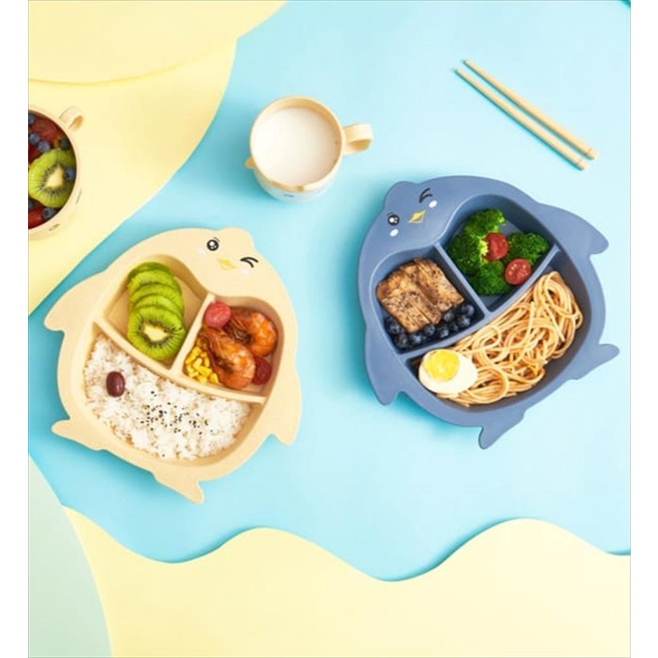 JM0011 Piring  Makan Anak Penguin Alat Makan Children Plate Feeding Set Mpasi Baby Bayi Dengan Sendok Garpu Sumpit