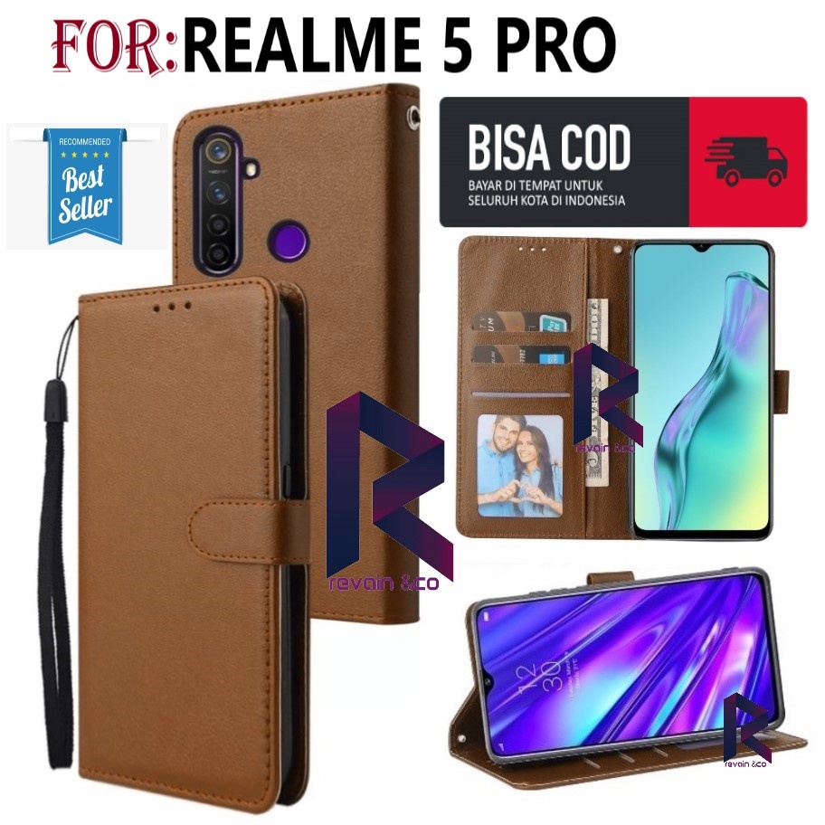 FLIP COVER REALME 5 PRO FLIP WALLET LEATHER KULIT PREMIUM SARUNG BUKA TUTUP KESING HP FLIP CASE REALME 5 PRO