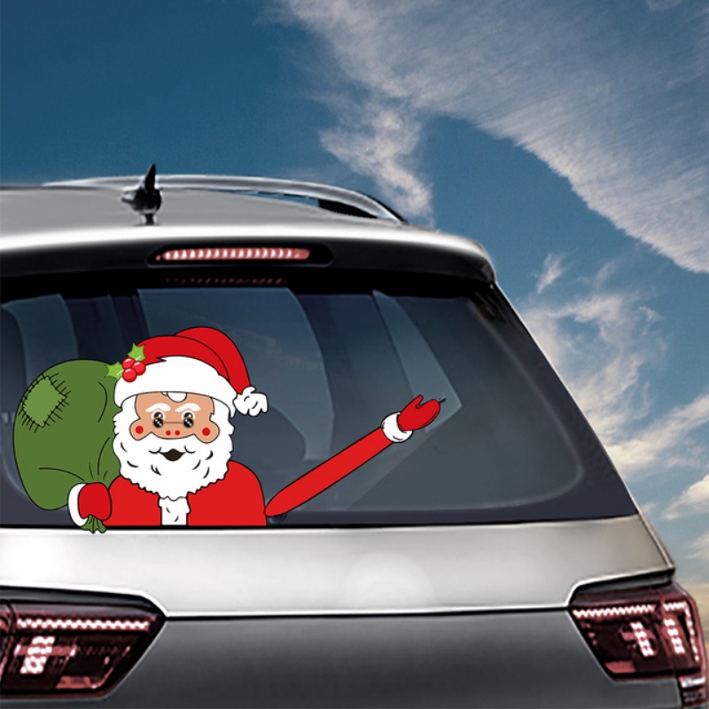 Stiker Wiper Belakang Mobil Motif Kartun Santa Claus Natal Tahan Air Untuk Dekorasi