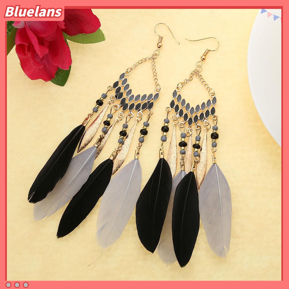 Bluelans Vintage Long Dangle Feather Boho Hook Earrings Women Charming Jewelry Gift