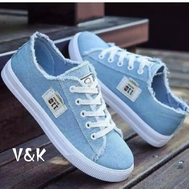 Sepatu kets poxing wanita kekinian / Sepatu Fashion Kasual Denim