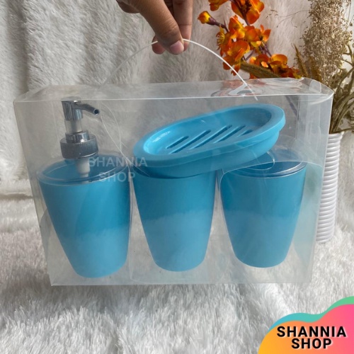 R08 4 In 1 Bathroom Set Perlengkapan Mandi / Dispenser Sabun / Tempat Sikat Gigi 4in1