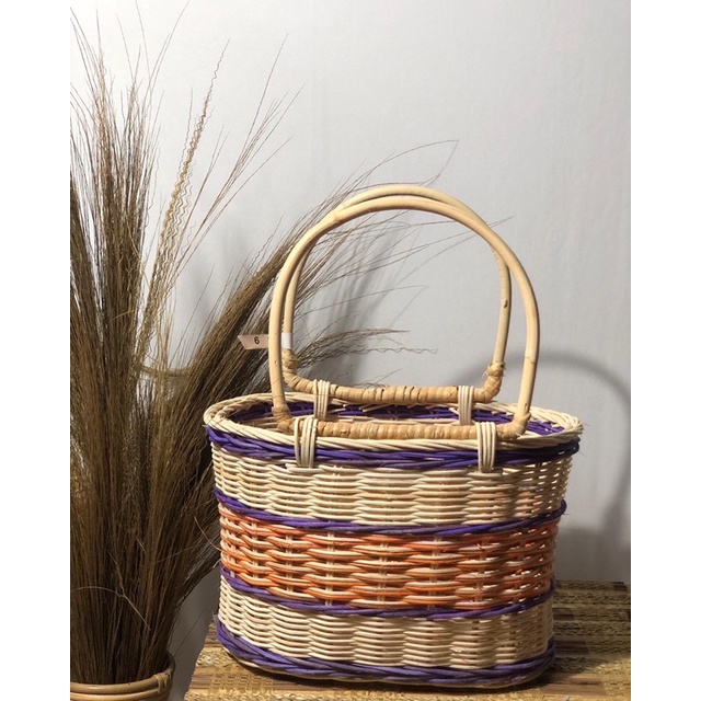 Keranjang Rotan Oval Gagang / Keranjang Belanja Rotan.