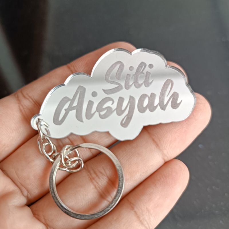 MURAH !!! GANTUNGAN KUNCI NAMA GANCI NAMA BANDUL NAMA NAMA COSTUM BEBAS SOUVENIR HADIAH ULTAH 2 BARIS MIRROR CUSTOM AKRILIK GOLD SILVER ROSE GOLD HIGH QUALITY