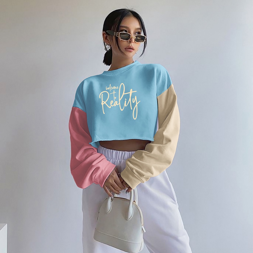 Sweater Crop Wanita Welcome To Reality - Atasan Wanita Terbaru - Bahan fleece - Allsize