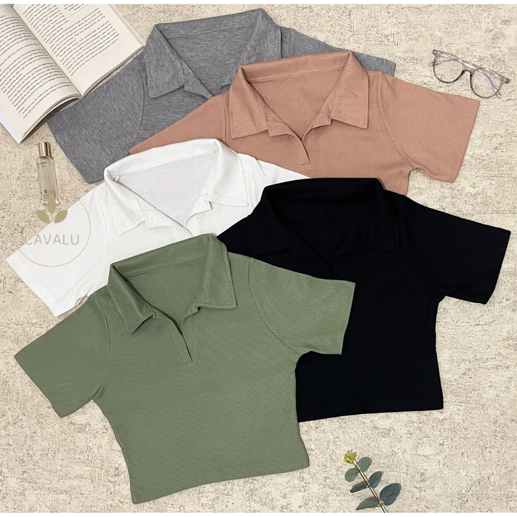 Jual Cavalu Kaos Kerah Polo Shirt Wanita Knit Crop Top Korea Kaos Wangky Shopee Indonesia