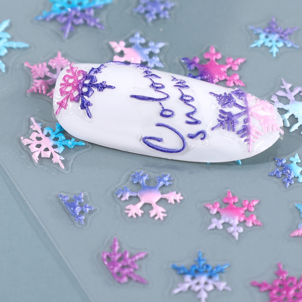 Stiker Kuku Motif Snowflake Natal 5D Warna-Warni Untuk Dekorasi Nail Art