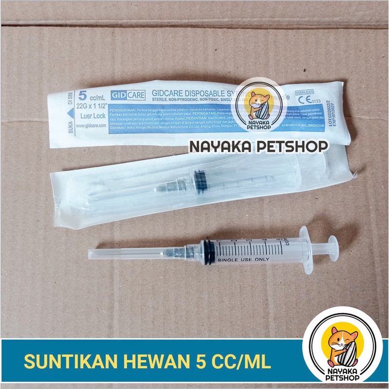 Alat Suntik Hewan 5 CC ML Syringe Spuit Obat Vaksin Jarum Spet Injeksi Ternak Suntikan Kucing Anjing Musang Kelinci