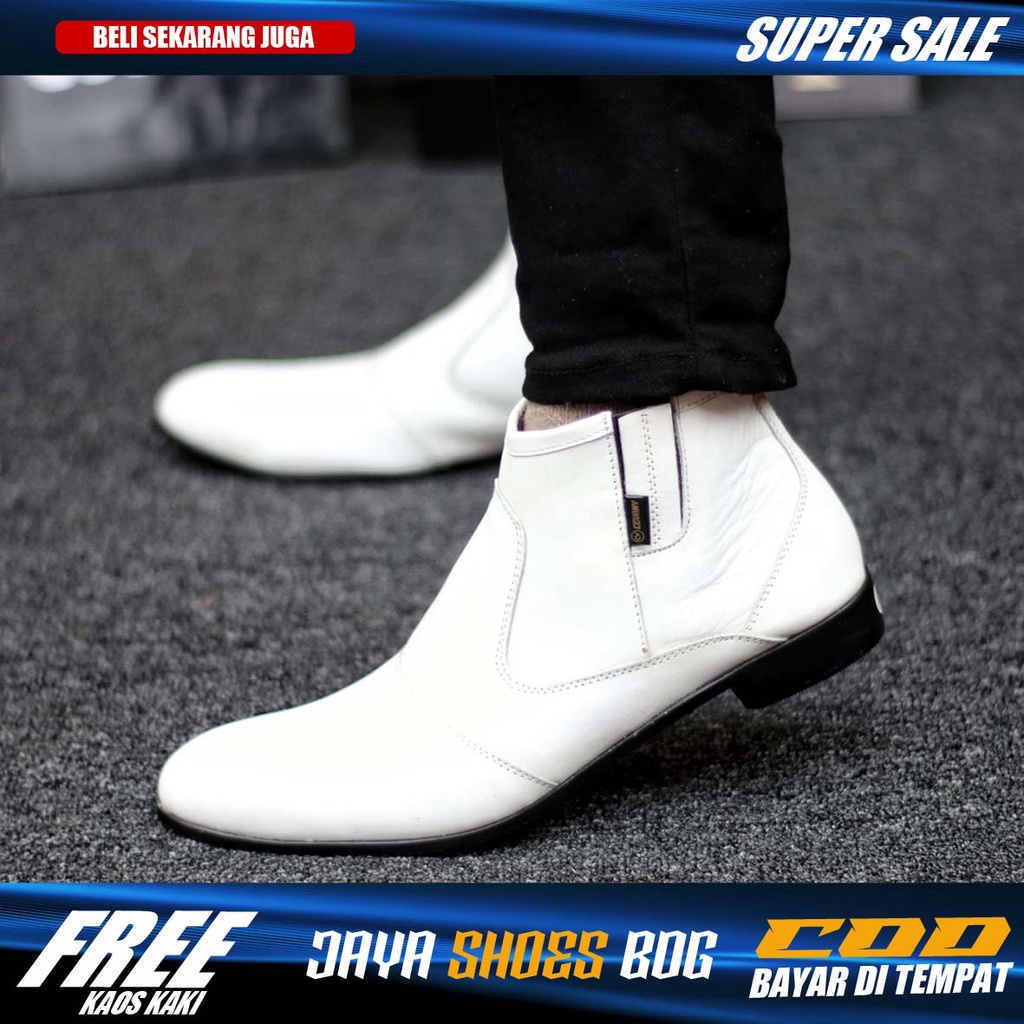 FOX Sepatu Pantofel Formal Pria Putih Kulit Asli Kerja Kantor