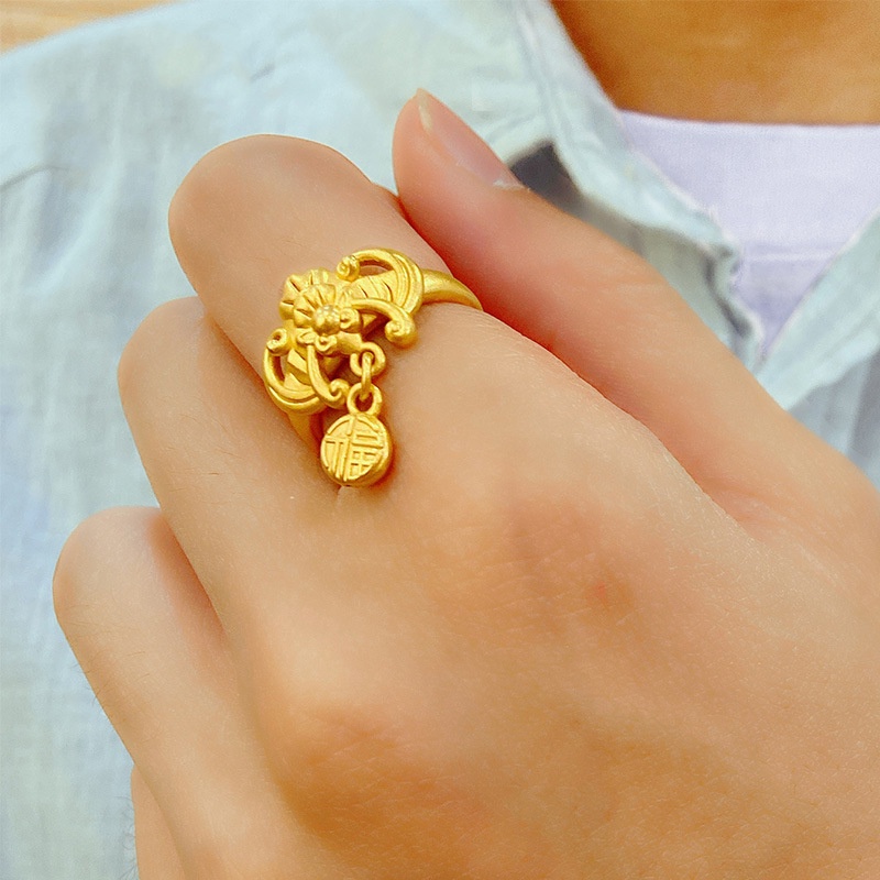 Goldkingdom Perhiasan Fashion Aksesoris Bangkok 24K Ready Stock Fortune Cincin Lapis Emas Asli Kadar 375 Antik Pria Dan Wanita Cincin Polos Untuk Pasangan