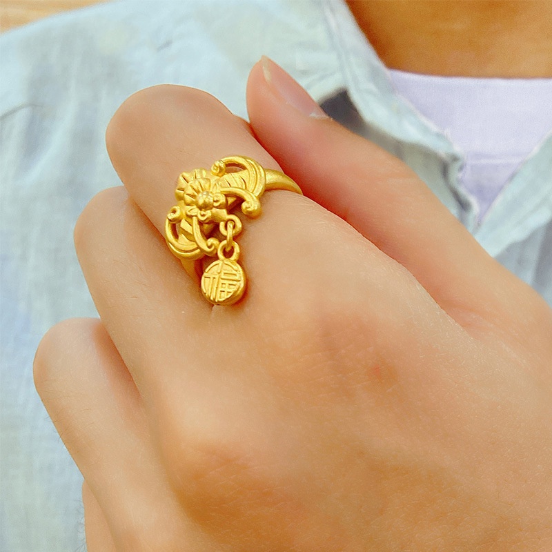 Goldkingdom Perhiasan Fashion Aksesoris Bangkok 24K Ready Stock Fortune Cincin Lapis Emas Asli Kadar 375 Antik Pria Dan Wanita Cincin Polos Untuk Pasangan