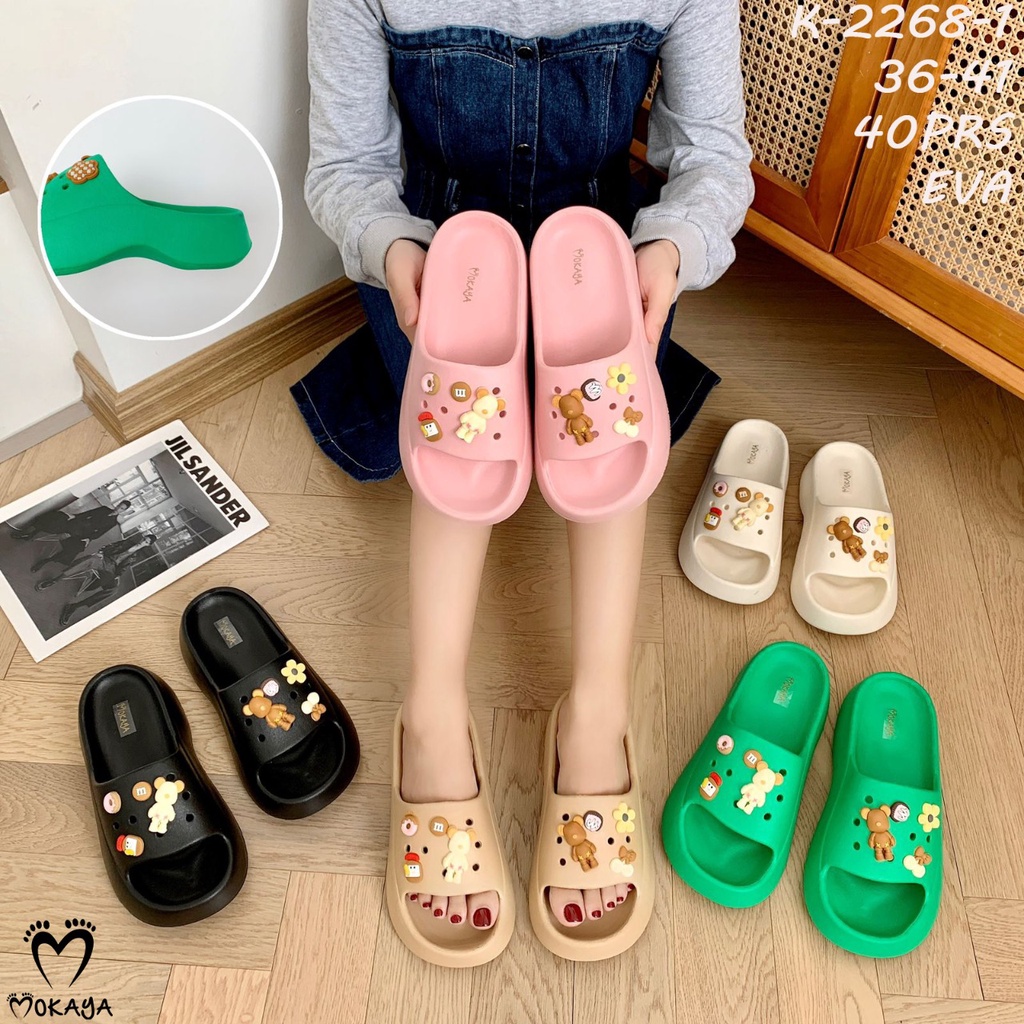 Sandal Wedges Fuji Jelly Jibbitz Wanita Platfrom Tebal Eva Super Cute Cantik Kekinian Trendy Import Mokaya / Size 36-41 (K-2268)