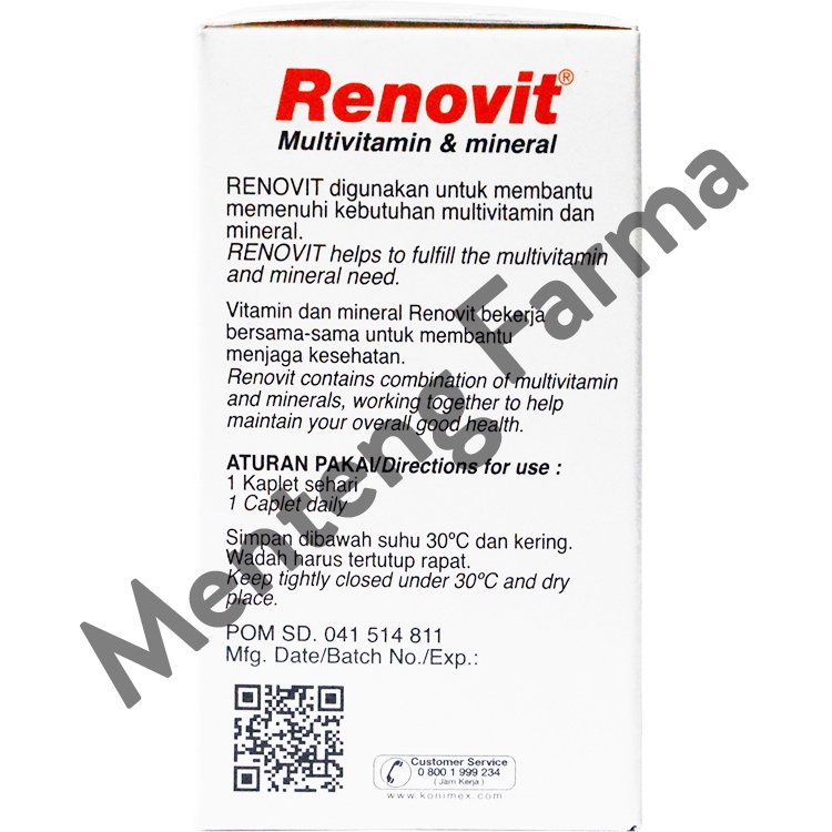 Renovit 30 Kaplet - Suplemen Multivitamin Lengkap, Menjaga Imun Tubuh