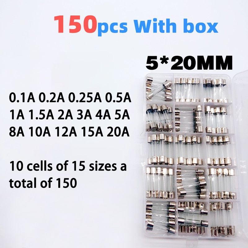 【150pcs 0.1-20A】Fuse Tube 5x20mm/Fuse Sekring Kaca/Glass Tube Fuse