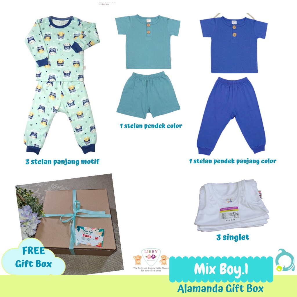 BABY GIFT BOX / HAMPERS (LIBBY) Setelan Panjang, Setelan Pendek, (Earth Color/Motif) Singlet Bayi 6-12m / 1-2y