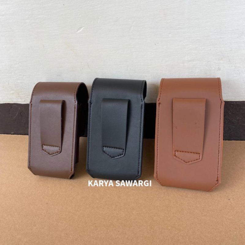 Dompet HP pinggang kulit polos 2 slot