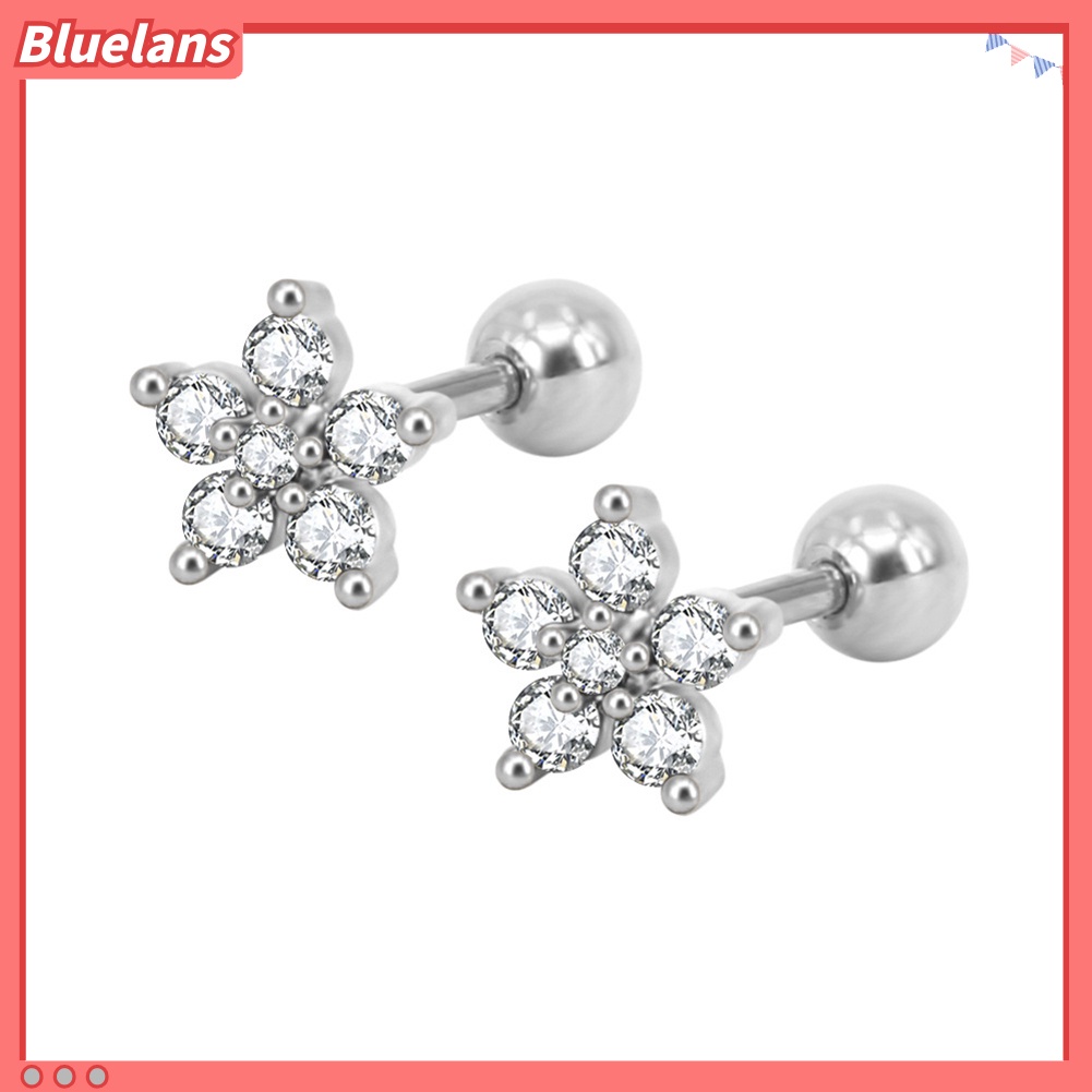 Bluelans 1Pc Women Cubic Zirconia Flower Ear Stud Earring Piercing Cartilage Jewelry Gift