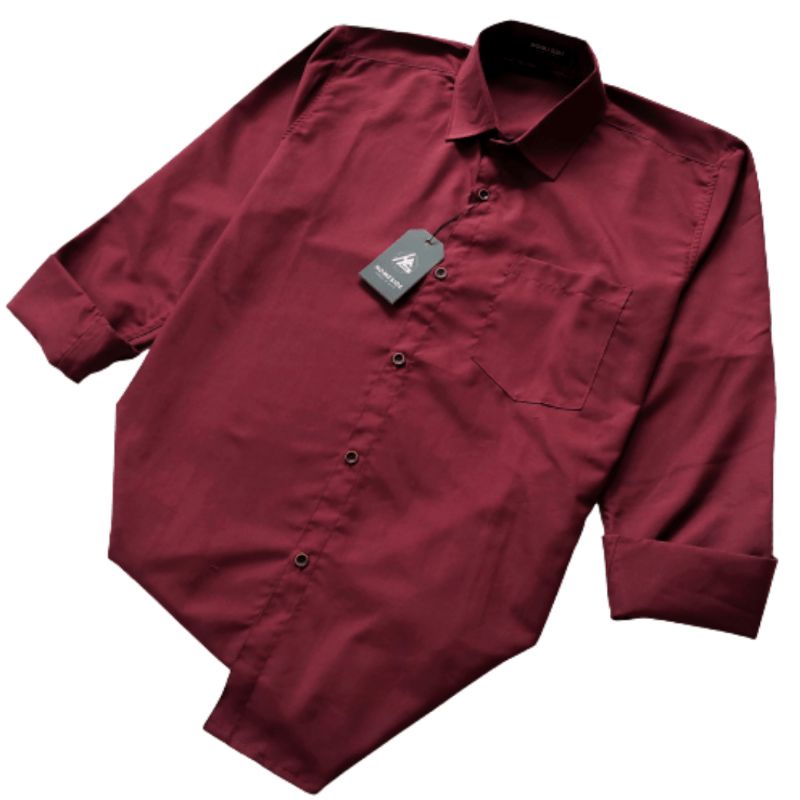 Kemeja Polos Maron Pria Lengan Panjang Kemeja Basic Slimfit Casual Formal