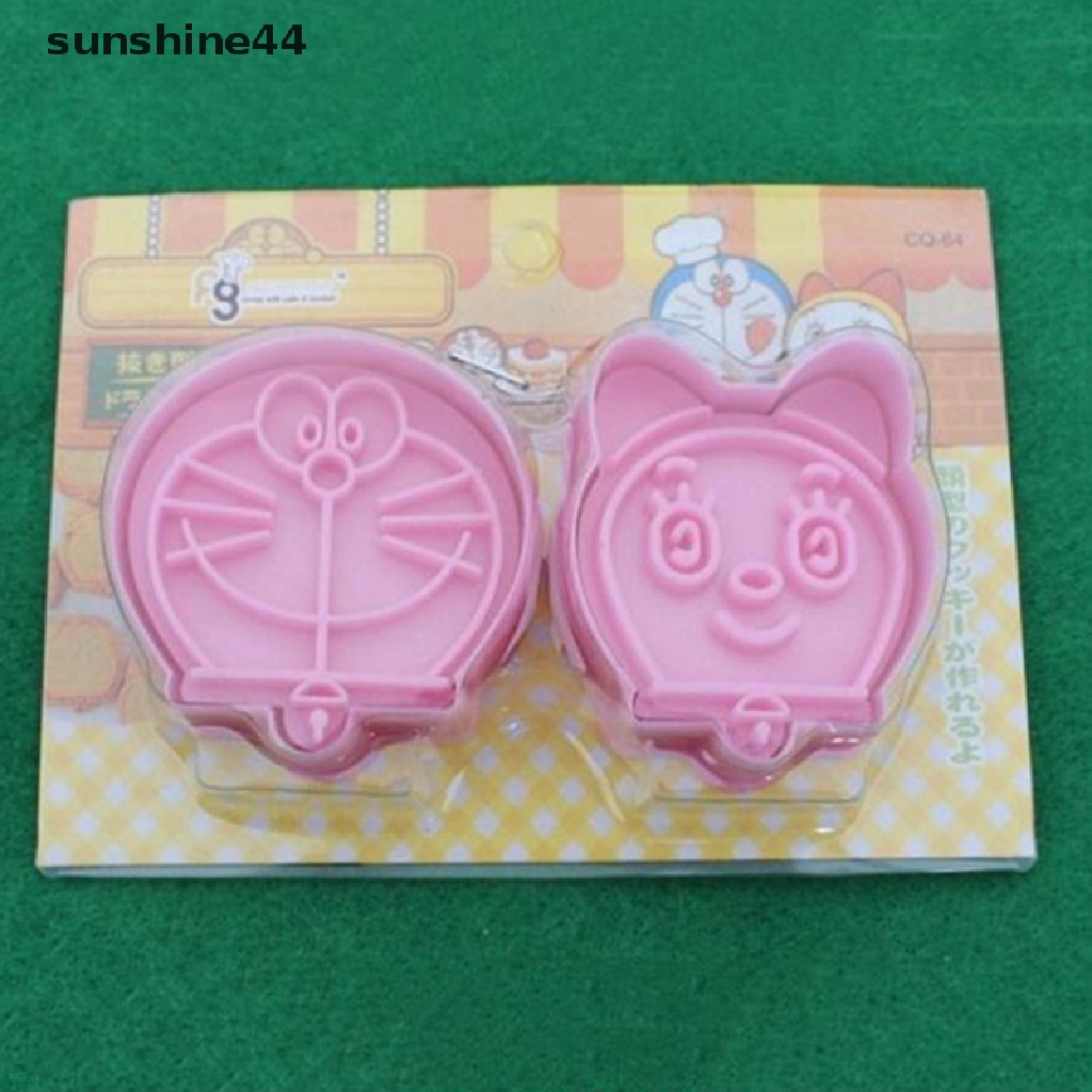 Sunshine 2pcs / set Cetakan Pemotong Kue / Biskuit Bentuk Doraemon Bahan Plastik Food Grade