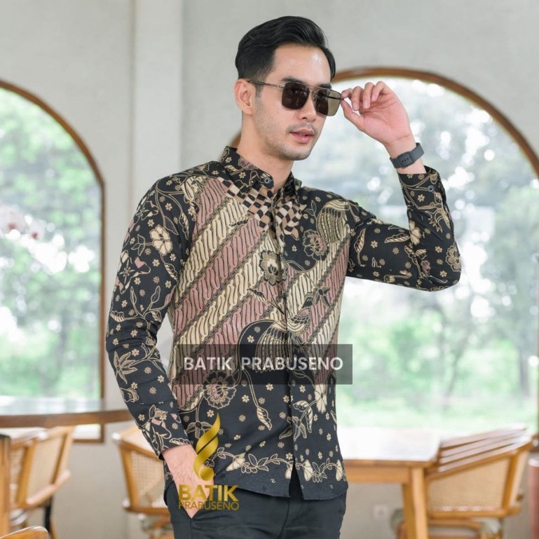 OmahBatik CARAKA Kemeja Batik Pria Lengan Panjang Slim Fit  Ori Prabuseno Full Furing Jumbo Modern P