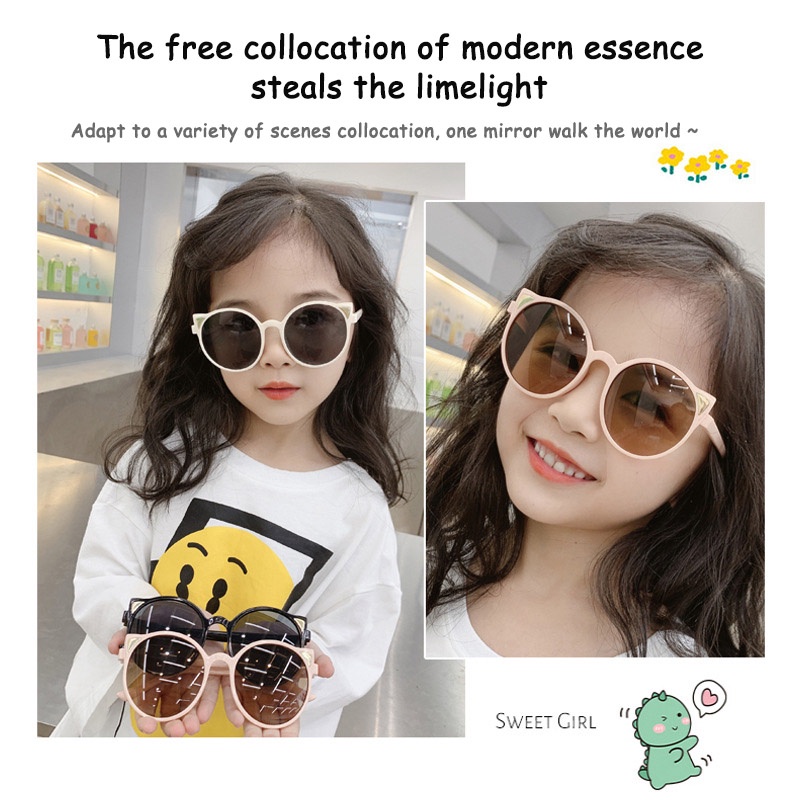 COD❤️ Anak-anak Lucu Bentuk Gadis Fashion Bingkai Bulat Kacamata Hitam Murah Cowok Cewek Sunglass Laki-laki Perempuan Fashion Korea Perlindungan UV-A.one