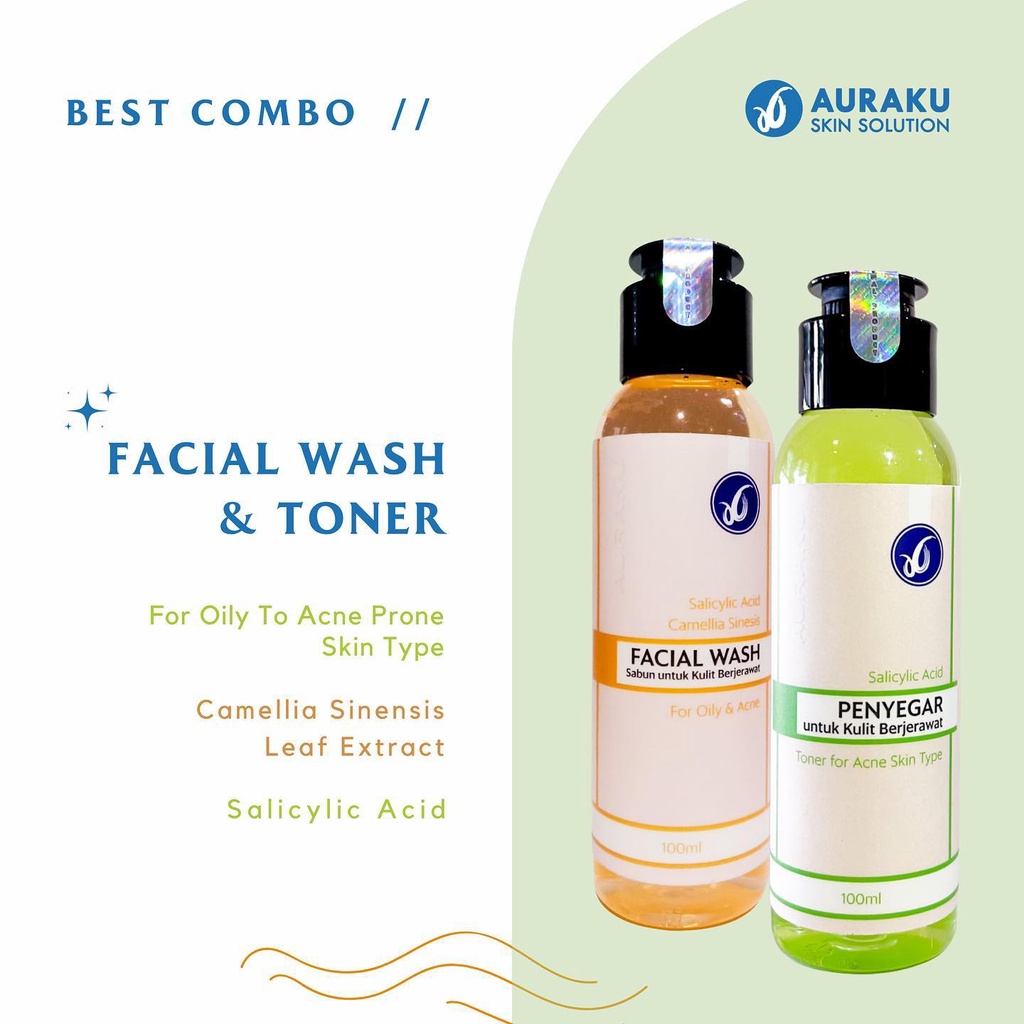 PAKET AURAKU AURA SKIN SOLUTION FOR ACNE PEMBERSIH WAJAH SABUN JERAWAT FACIAL WASH PENYEGAR TONER