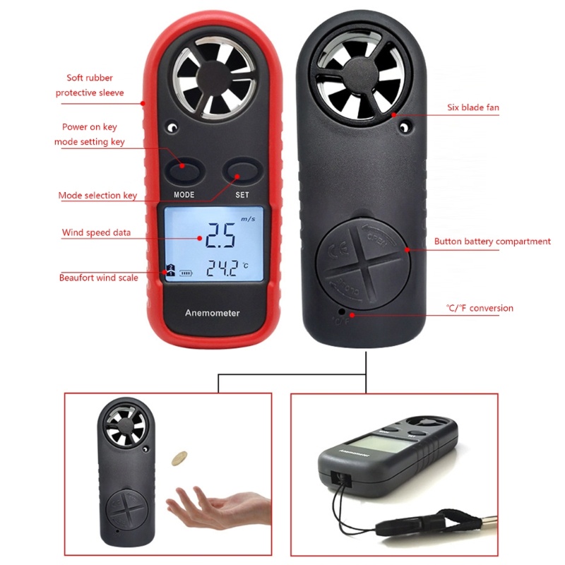 Zzz Anemometer Genggam Pengukur Kecepatan Angin / Suhu / Volume Udara