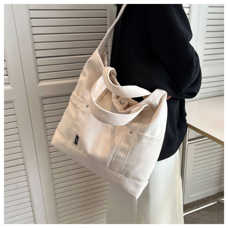 New Totebag Wanita Bahan Kanvas Multi Saku