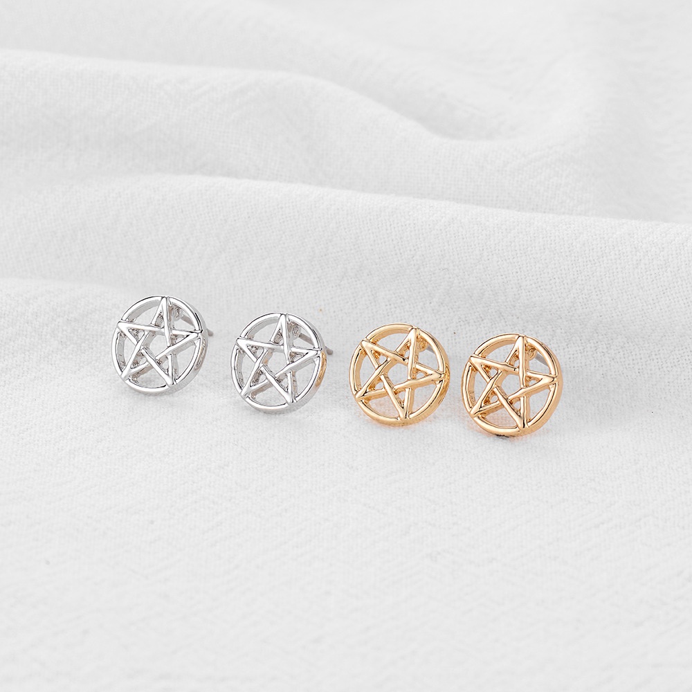 LRC Anting Tusuk Fashion Gold Geometric Pentagram Stud W7411