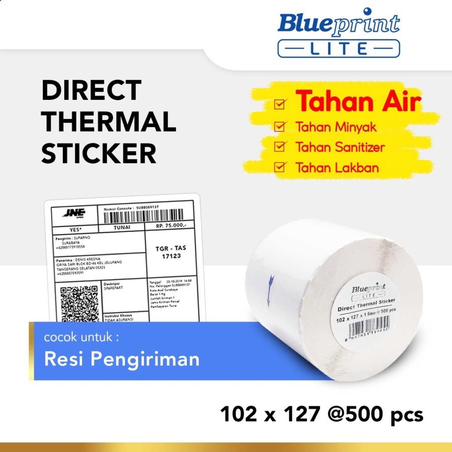 

Kertas Label Thermal Stiker Resi BLUEPRINT Lite 102x127 mm 500Pcs Roll