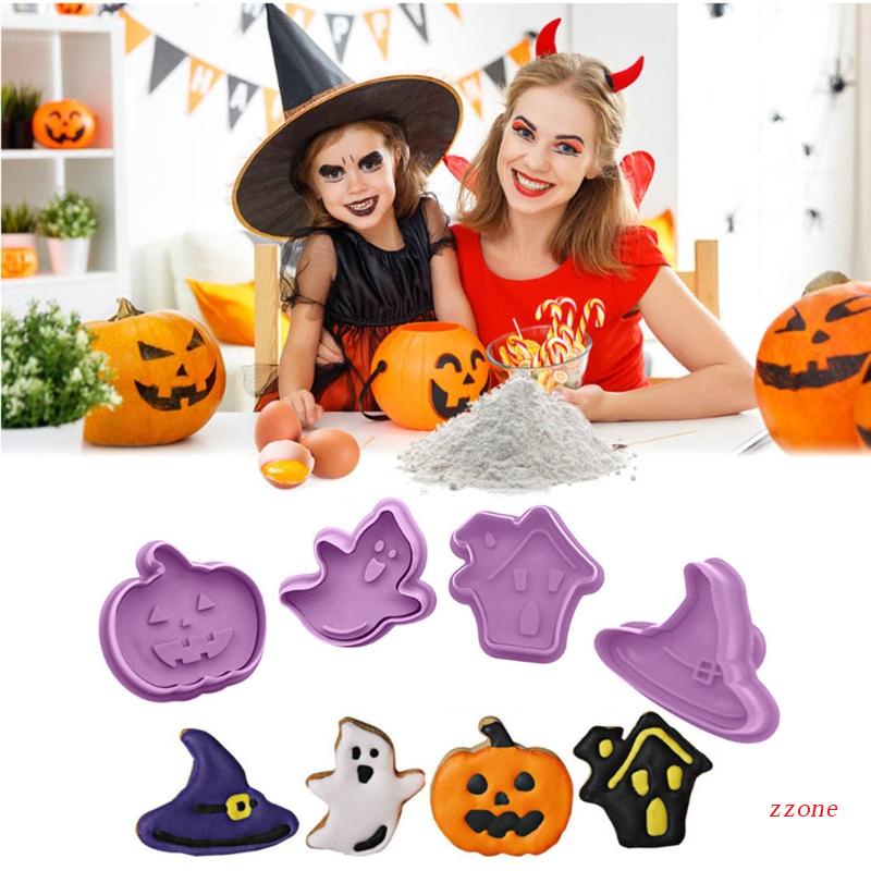8pcs Cetakan Pemotong Kue Bentuk Kartun Rumah Labu 3D Tema Halloween Untuk Dekorasi