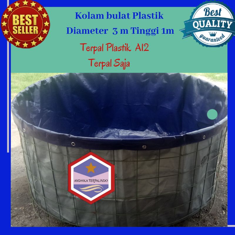 kolam terpal bulat diameter 3m Tinggi 1 Terpal Saja Bahan A12 kolam karantina
