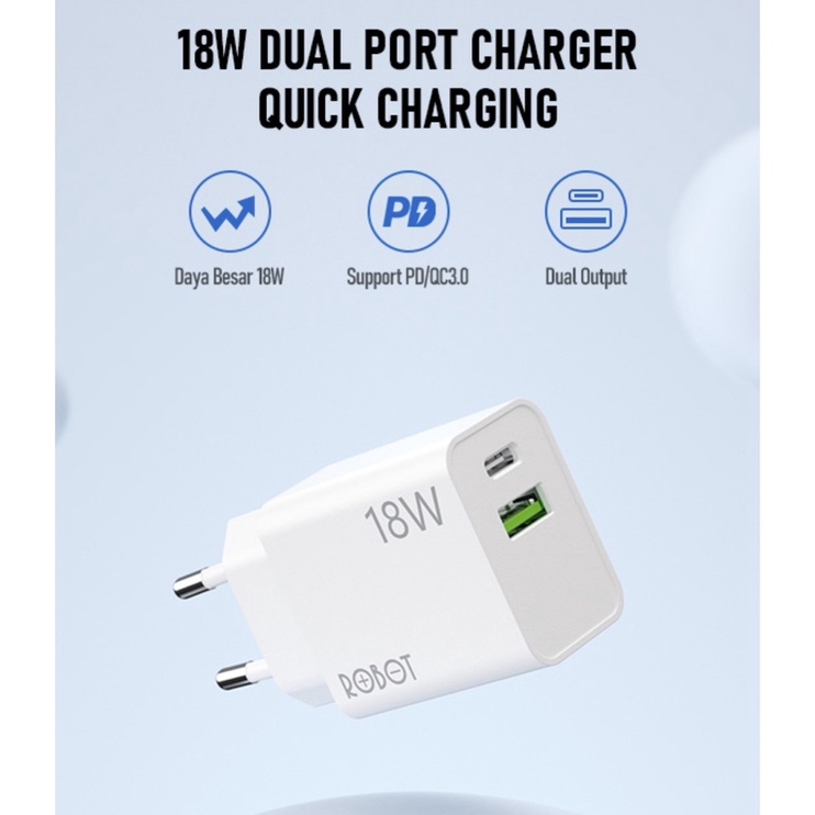 Original Robot Adaptor/ Kepala Charger PD Fast Charging Support All Usb Cable