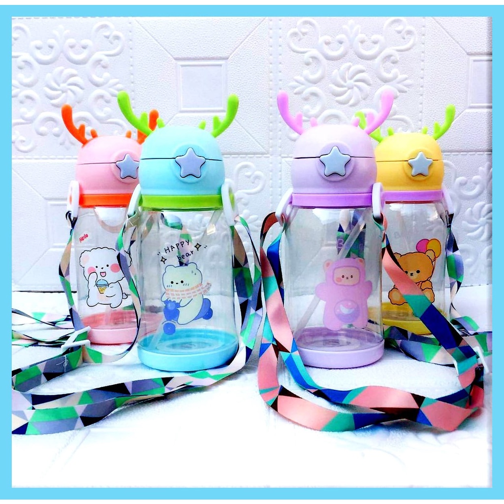 Botol Minum Tanduk Rusa Tali Sedotan BPA Free Anak Sekolah TK SD PG